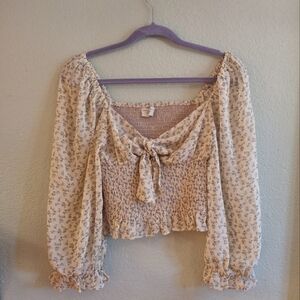 Dress Forum Puffed Balloon Sleeve Ruffle cuff Bow front Smocked Blouse